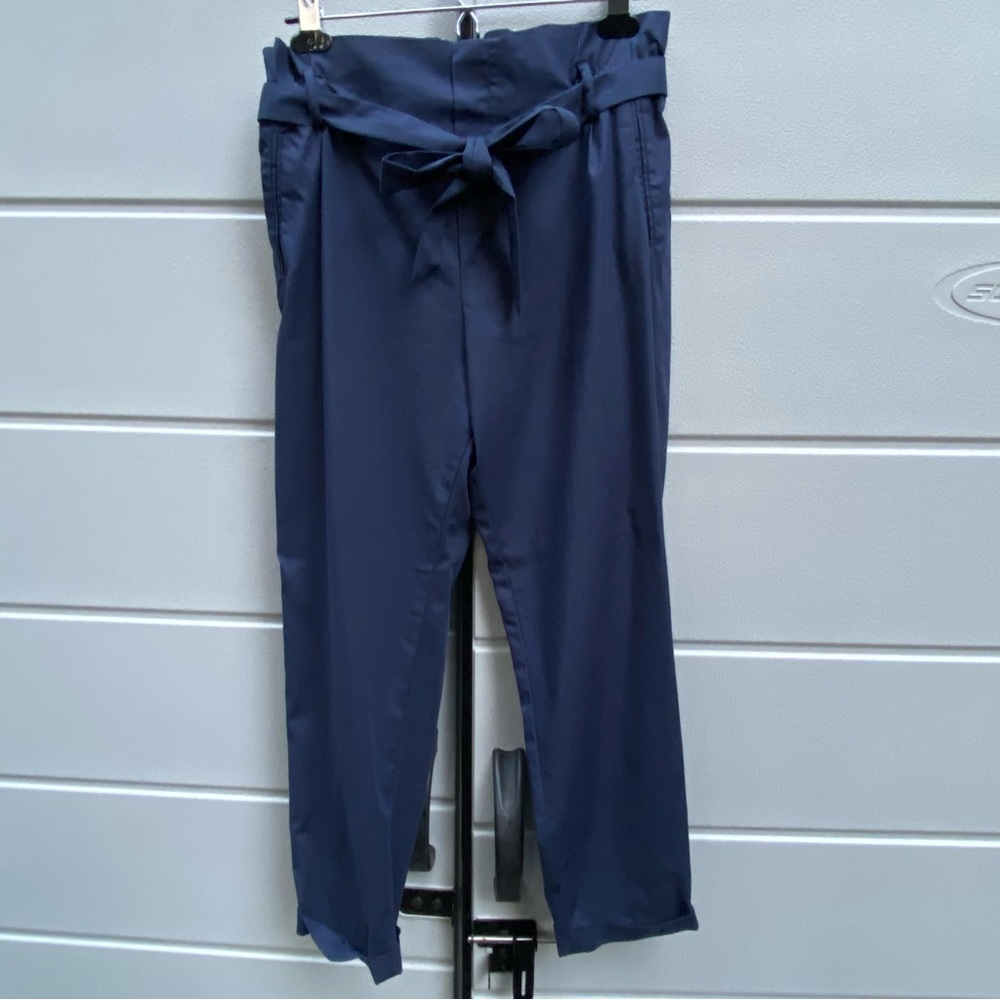 Vilagallo Paper Bag Waist Trouser Pants Mily Navy Blue Tie Waist 46 Large Crop
